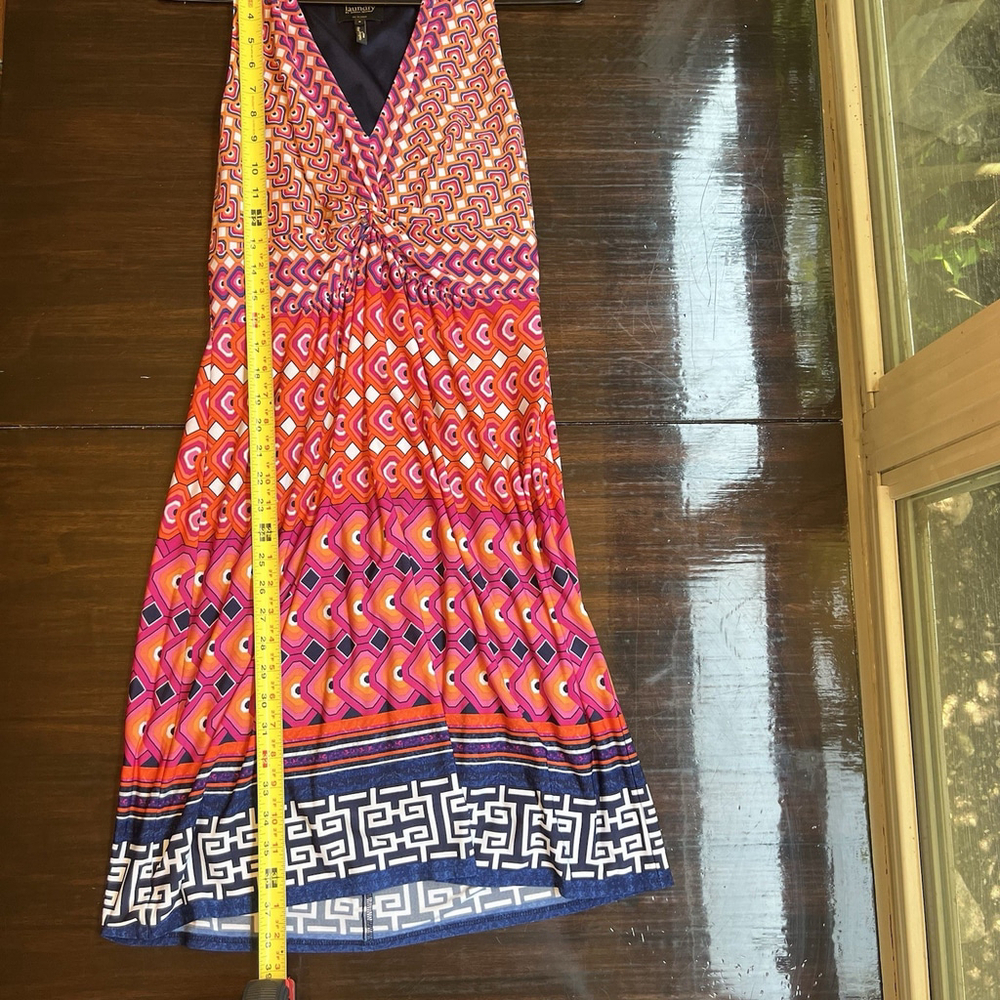 Laundry Shelli Segal Sleeveless Halter Dress Sz6 Twisted Cinched Bust Geometric - Picture 10 of 13